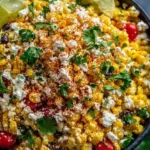 Delicious bowl of Mexican Street Corn Salad with toppings and spices