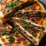 Delicious Arayes Lebanese stuffed pita with spiced meat filling