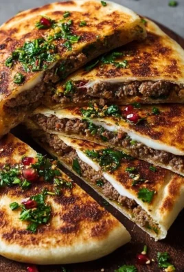 Delicious Arayes Lebanese stuffed pita with spiced meat filling
