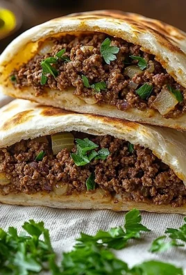 Delicious Arayes Lebanese stuffed pita filled with flavorful meat and spices.