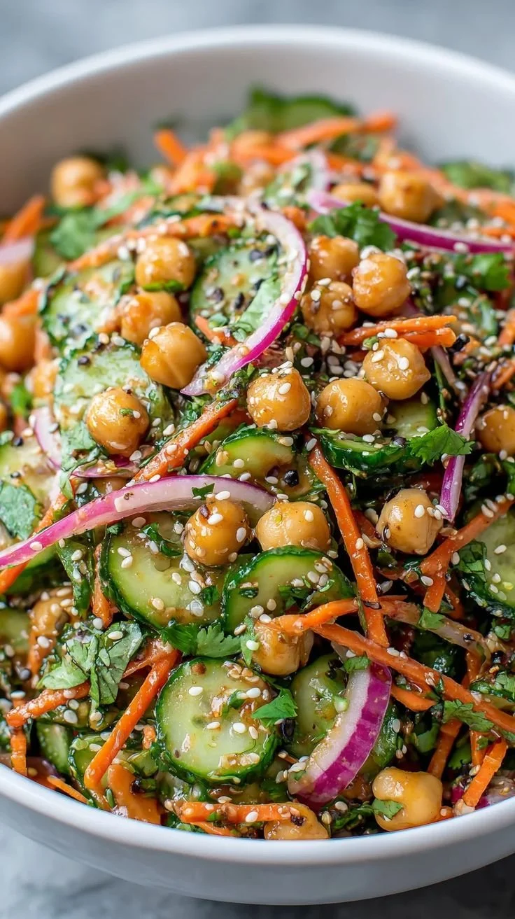 Asian Cucumber and Chickpea Slaw with Sesame Dressing