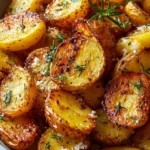 Delicious crispy Greek potatoes with lemon, served on a plate.