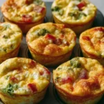 Delicious breakfast egg muffins topped with vegetables