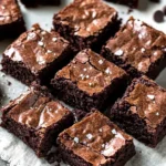 Delicious brown butter brownies on a plate with chocolate drizzle