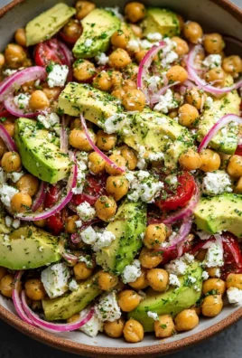 Chickpea Feta Avocado Salad with fresh vegetables and dressing