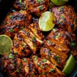 Grilled Chili Lime Chicken garnished with fresh cilantro and lime slices