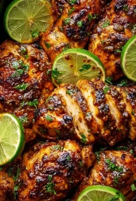 Grilled chili lime chicken garnished with fresh cilantro and lime wedges