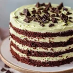 Delicious Chocolate Mint Layered Cake with chocolate frosting and mint leaves