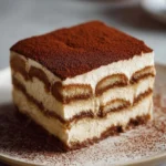 Delicious classic tiramisu dessert layered with coffee and mascarpone cream