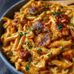 Creamy Cowboy Butter Chicken Pasta in a bowl, garnished with herbs.