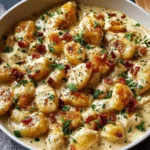 Creamy Crack Chicken Gnocchi in a bowl garnished with herbs