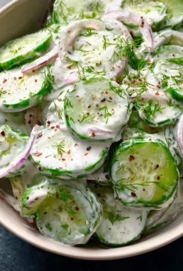 Creamy cucumber salad served in a bowl with fresh herbs and spices