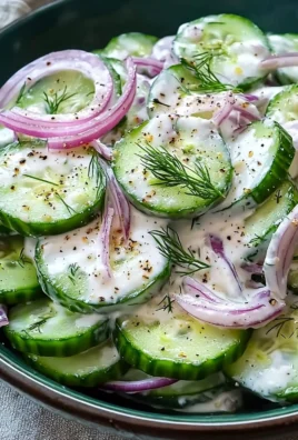 Creamy cucumber salad with fresh herbs and dressing in a bowl