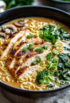 Bowl of creamy garlic chicken ramen garnished with green onions and sesame seeds