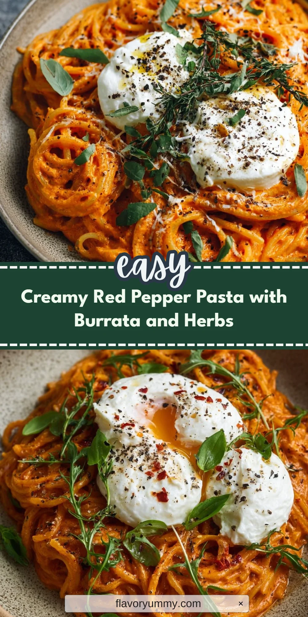 Creamy Red Pepper Pasta with Burrata and Herbs