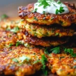 Crispy vegetable fritters served on a plate with dipping sauce