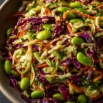 Crunchy cabbage salad with edamame and sesame ginger dressing