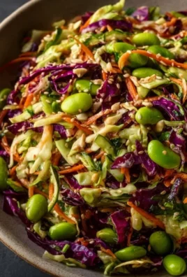 Crunchy cabbage salad with edamame and sesame ginger dressing