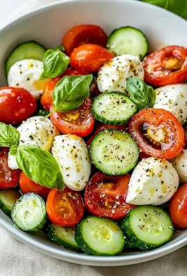 Cucumber Caprese Salad with fresh mozzarella, basil, and cherry tomatoes on a plate.