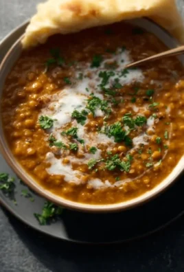 Bowl of aromatic curry lentil soup topped with fresh herbs