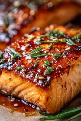 Crispy honey garlic glazed salmon served with vegetables