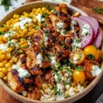 Delicious Easy Street Corn Chicken Bowl with corn and grilled chicken.