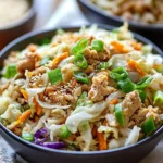Egg Roll Bowls with Chicken and Cabbage served in a colorful bowl