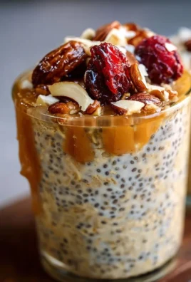 Bowl of Filling Date Overnight Oats topped with chia seeds and fresh fruits