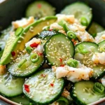 Fresh California Roll Cucumber Salad with crab, avocado, and seaweed.