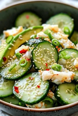 Fresh California Roll Cucumber Salad with crab, avocado, and seaweed.