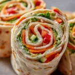 Fresh vegetable tortilla roll ups ready to serve as a healthy snack