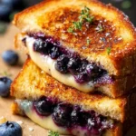 Delicious blueberry grilled cheese sandwich with melted cheese and fresh blueberries