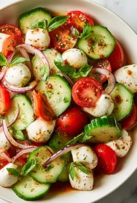 Juicy Cucumber Caprese Salad with fresh ingredients on a plate