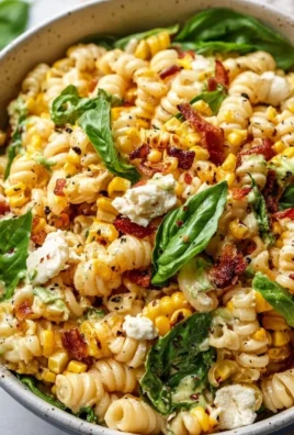 Juicy street corn pasta salad with fresh ingredients and vibrant colors