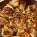 Lemon Garlic Parmesan Smashed Cauliflower dish with fresh herbs