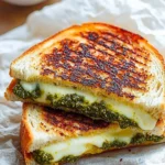Melted Pesto Grilled Cheese sandwich with fresh ingredients and crispy bread