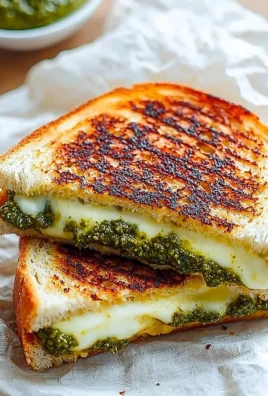 Melted Pesto Grilled Cheese sandwich with fresh ingredients and crispy bread