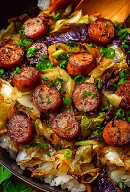Sausage and cabbage stir fry served in a bowl with colorful vegetables