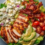 Savory BLT chicken salad with bacon, lettuce, and grilled chicken in a bowl