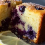 Soft and moist lemon blueberry yogurt cake topped with berries