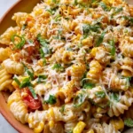 Delicious bowl of Street Corn Pasta Salad with fresh ingredients and vibrant flavors.