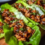 Delicious teriyaki chicken lettuce wraps served in a fresh green lettuce leaf.