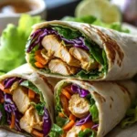 Delicious Thai Peanut Chicken Wraps garnished with fresh vegetables
