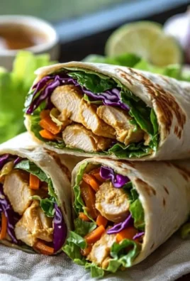 Delicious Thai Peanut Chicken Wraps garnished with fresh vegetables