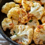 Delicious oven-roasted cauliflower garnished with herbs and spices
