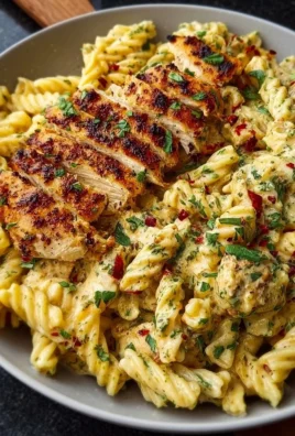 Creamy garlic parmesan chicken pasta dish with fresh herbs