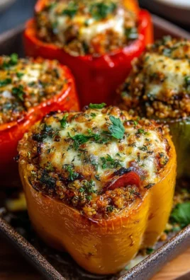 Vegetarian stuffed bell peppers filled with rice, beans, and vegetables