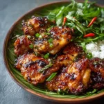 Vietnamese lemongrass chicken dish garnished with fresh herbs