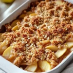 Delicious homemade baked apple crumble dessert in a rustic setting