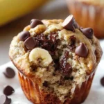 Freshly baked banana chocolate chip muffins on a cooling rack